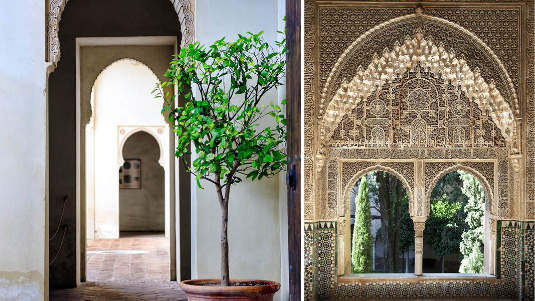 vackert fönster på palatset alhambra i granada, resa till andalusien